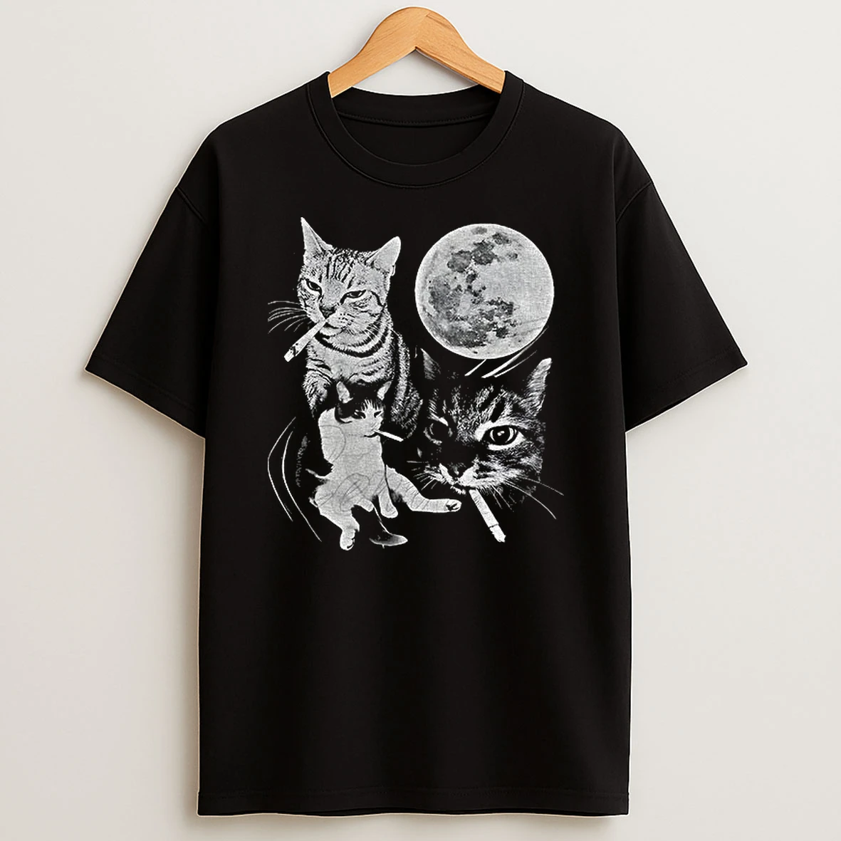 Smoking Cigarettes Cats Full Moon Vintage T Shirt