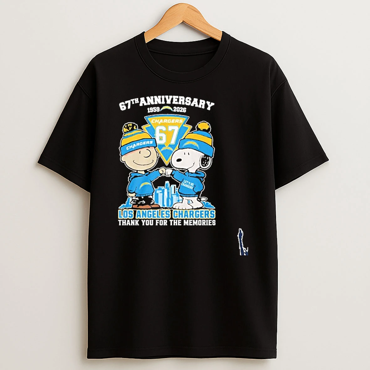 Snoopy And Charlie Brown Fist Bump X Los Angeles Chargers 67th Anniversary 1959 2026 T Shirt