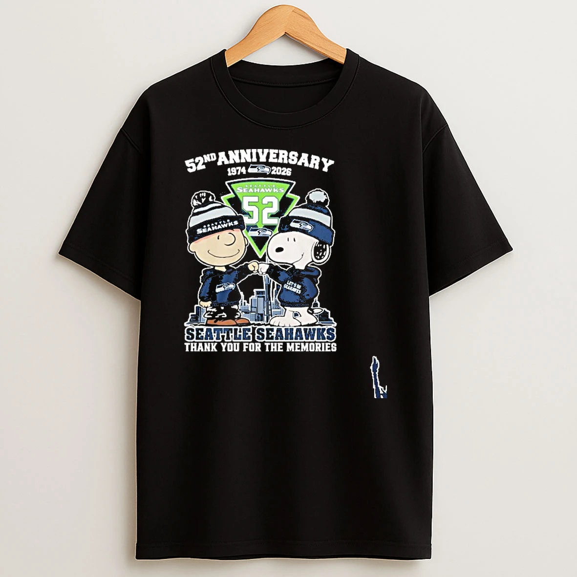 Snoopy And Charlie Brown Fist Bump X Seattle Seahawks 52nd Anniversary 1974 2026 T Shirt
