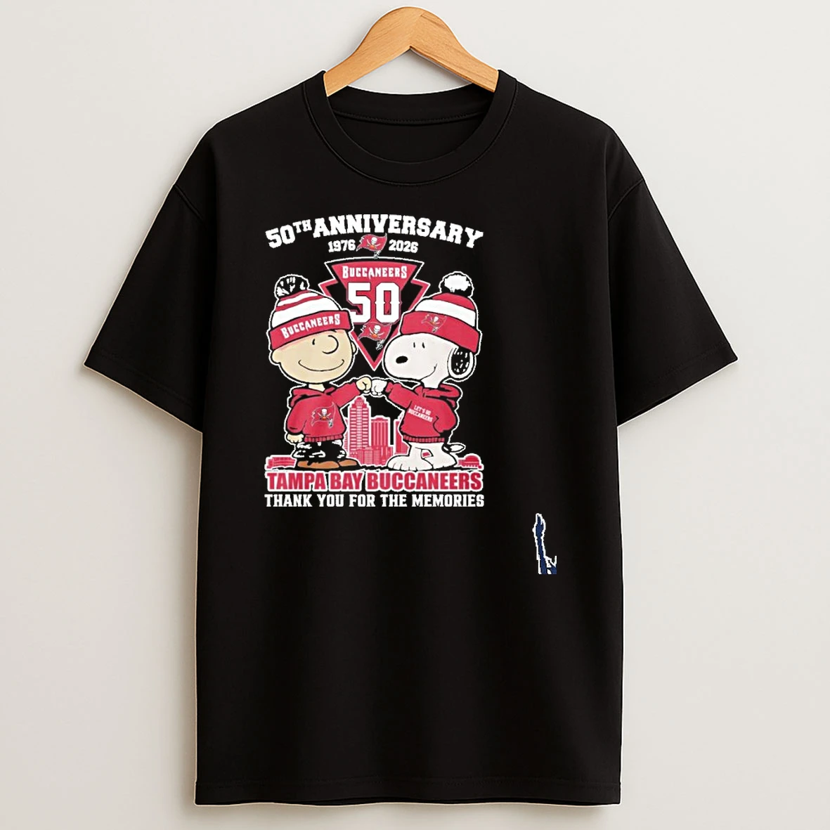 Snoopy And Charlie Brown Fist Bump X Tampa Bay Buccaneers 50th Anniversary 1976 2026 T Shirt