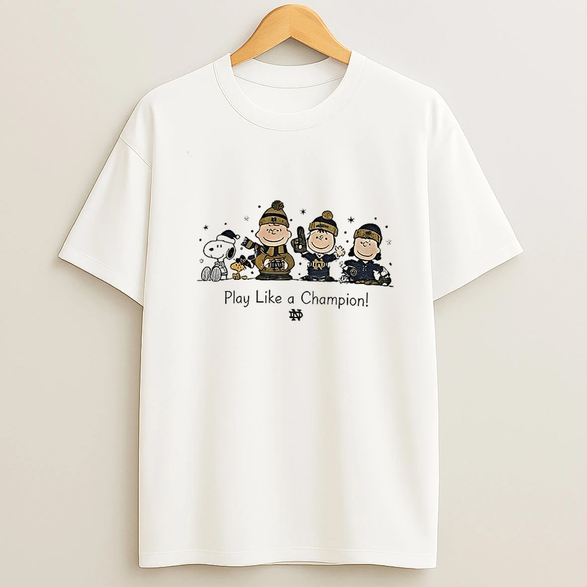 Snoopy Notre Dame Fighting Irish Football Play Like A Champion Christmas T Shirt