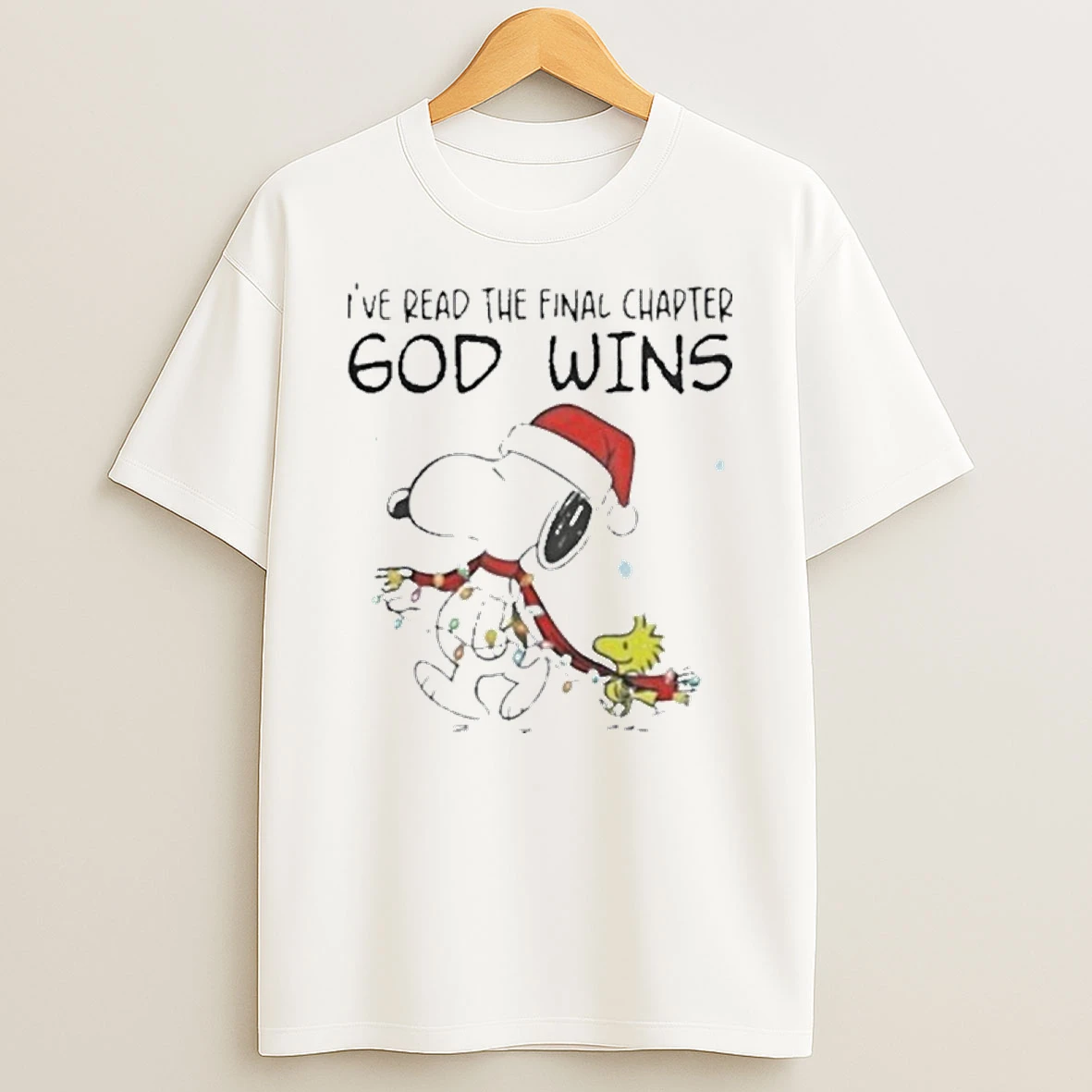 Snoopy X Woodstock Ive Read The Final Chapter God Wins Christmas Lights T Shirt