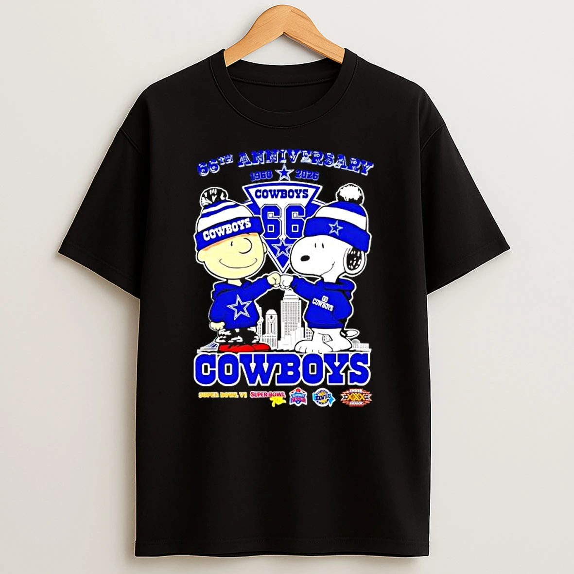 Snoopy And Charlie Brown Dallas Cowboys 66th Anniversary Super Bowl T Shirt