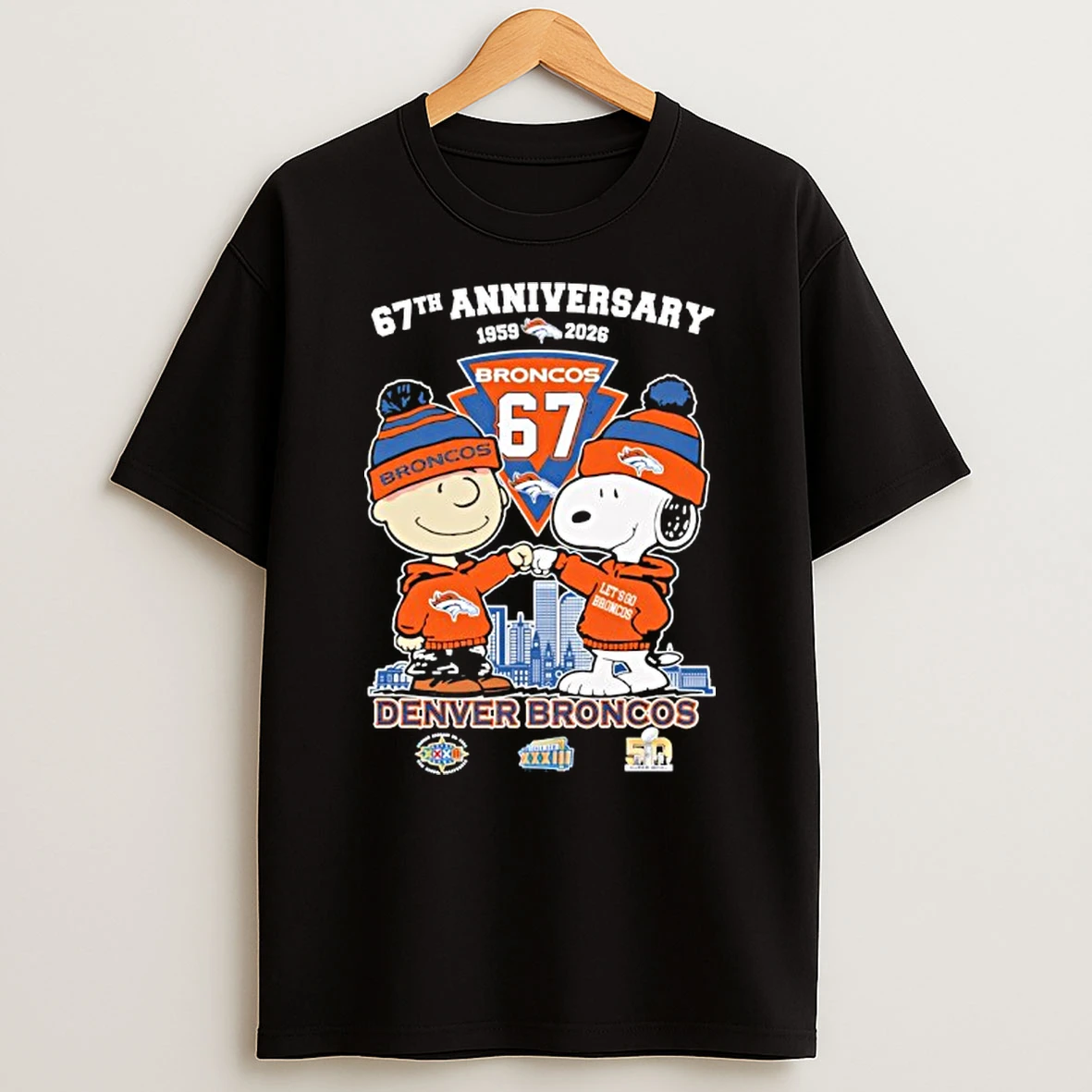 Snoopy And Charlie Brown Denver Broncos 67th Anniversary 1959 2026 Thank You T Shirt