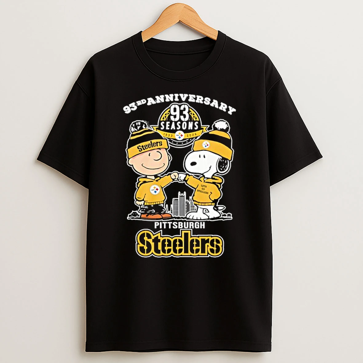 Snoopy And Charlie Brown Pittsburgh Steelers Football 93rd Anniversary 93 Seasons T Shirt