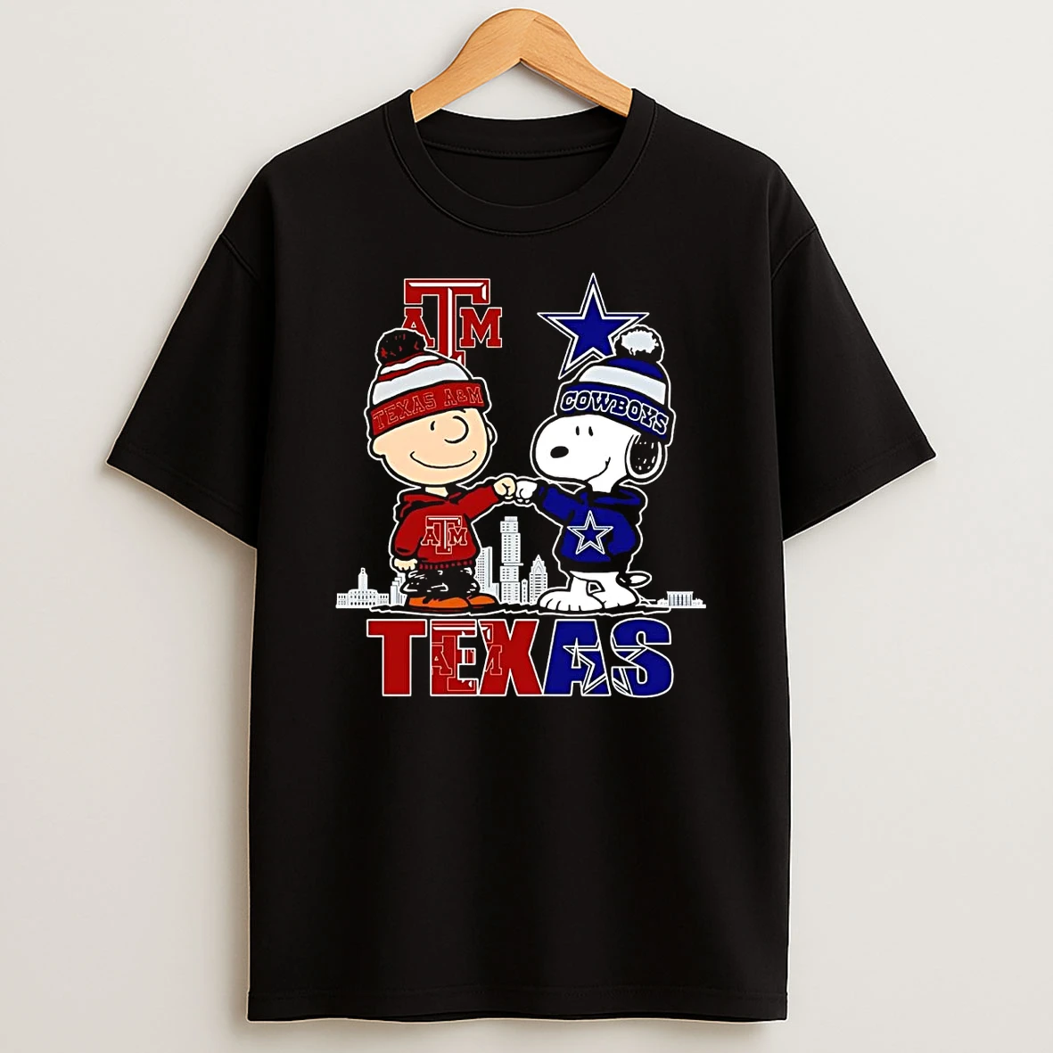 Snoopy And Charlie Brown Fist Bump Texas Sports Am Aggies And Cowboys T Shirt