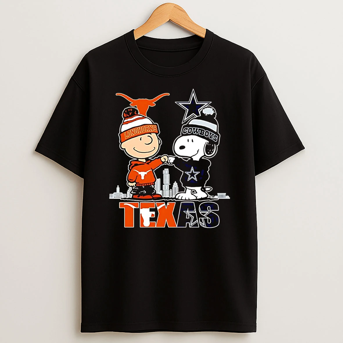 Snoopy And Charlie Brown Fist Bump Texas Sports Longhorns And Cowboys T Shirt