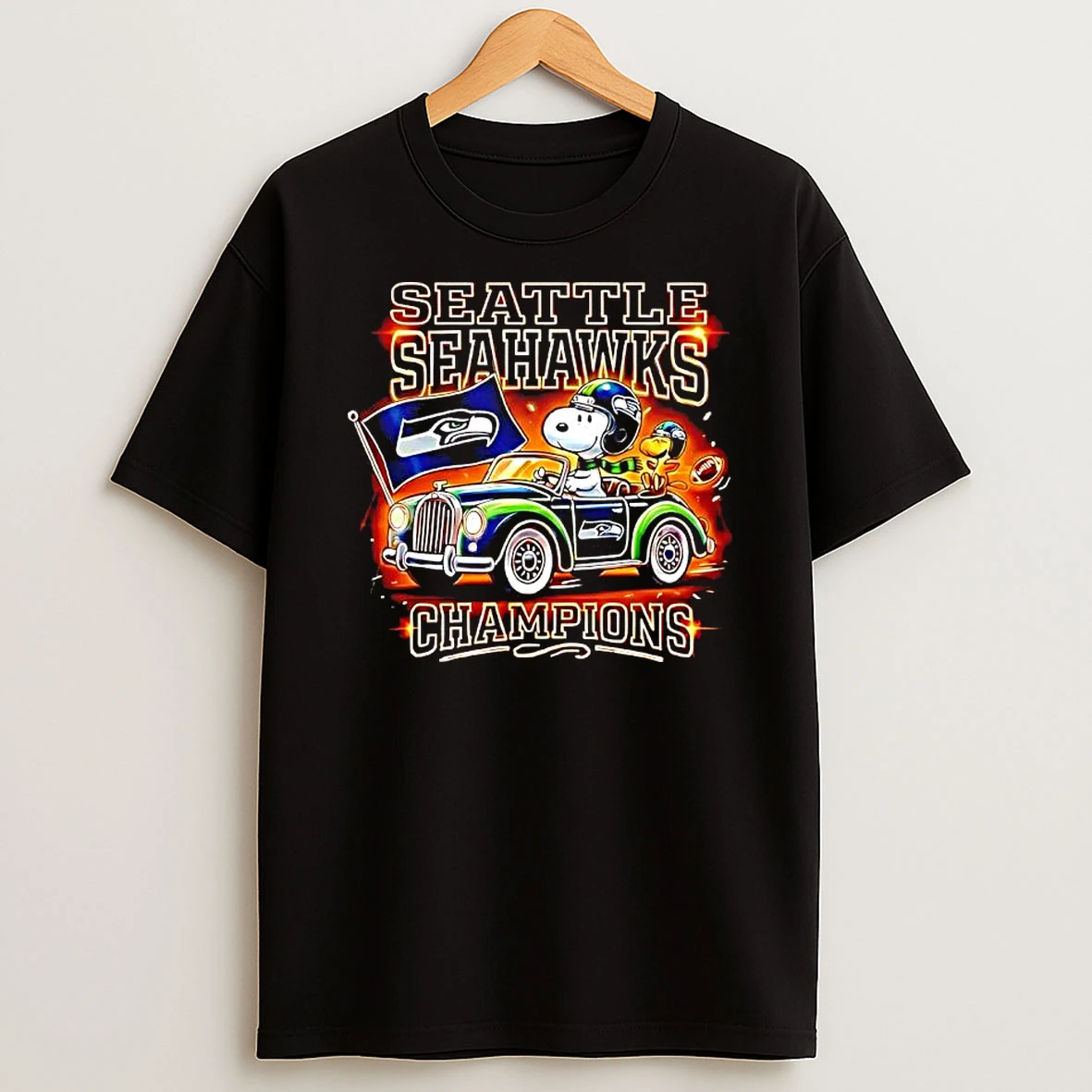 Snoopy And Woodstock Seattle Seahawks Champions Car T Shirt