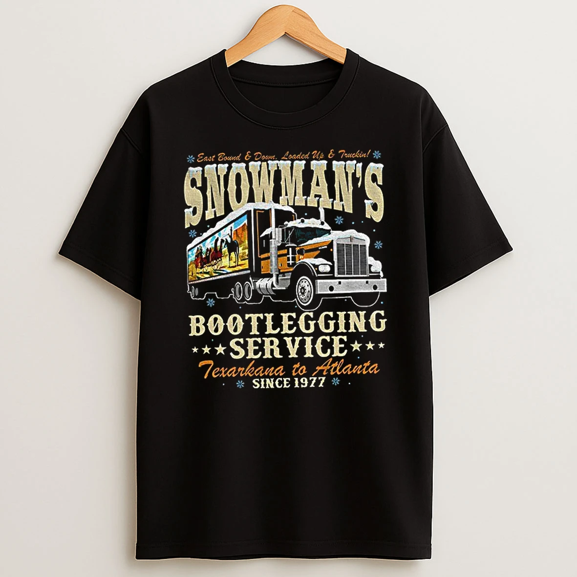 Snowmans Bootlegging Service Trucker Smokey And The Bandit Christmas T Shirt