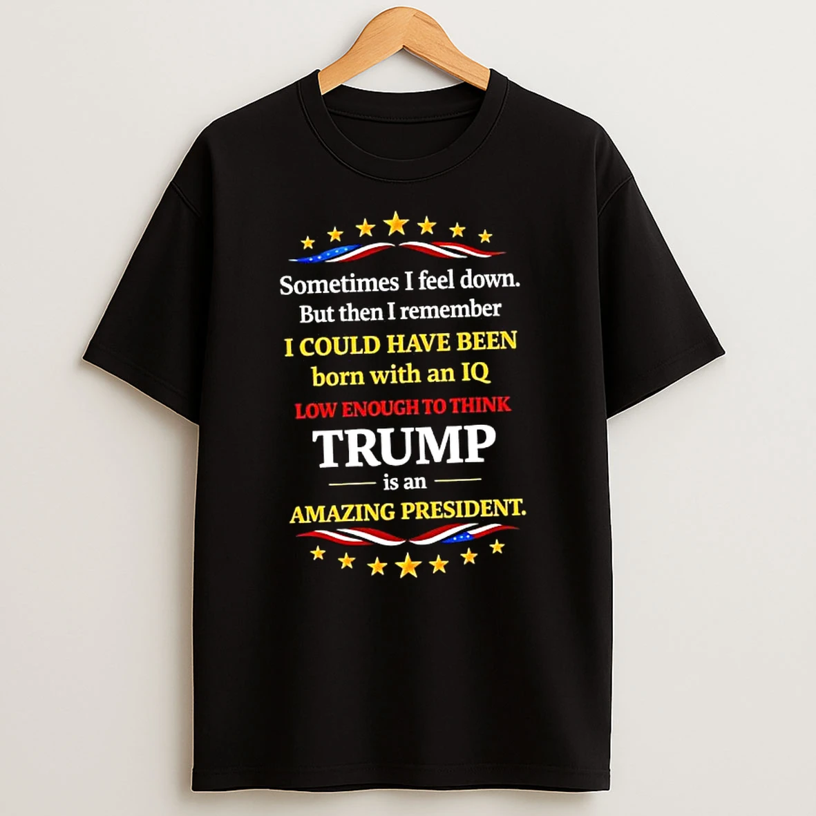 Sometimes I Feel Down But Then I Remember I Could Have Been Born With An Iq Low Enough To Think Trump Is An Amazing President T Shirt
