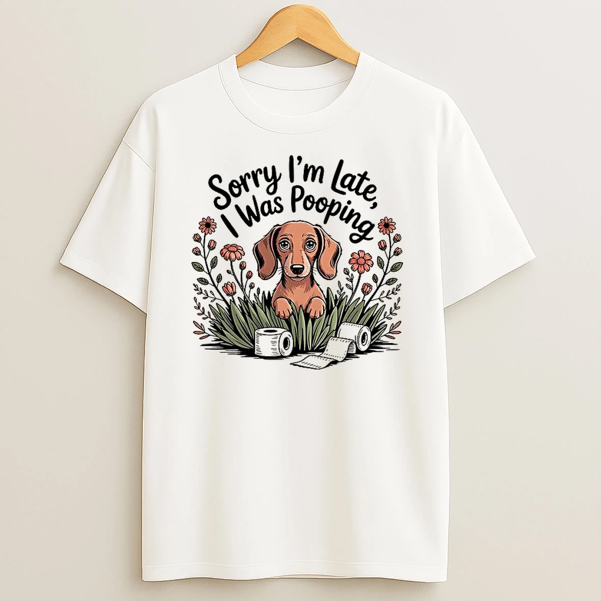 Sorry Im Late I Was Pooping Dog T Shirt