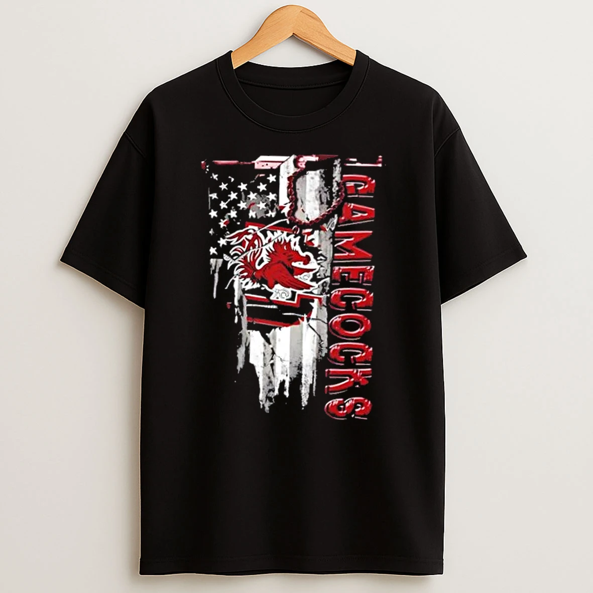 South Carolina Gamecocks Football Battle Shattered Usa Flag Rip Design T Shirt