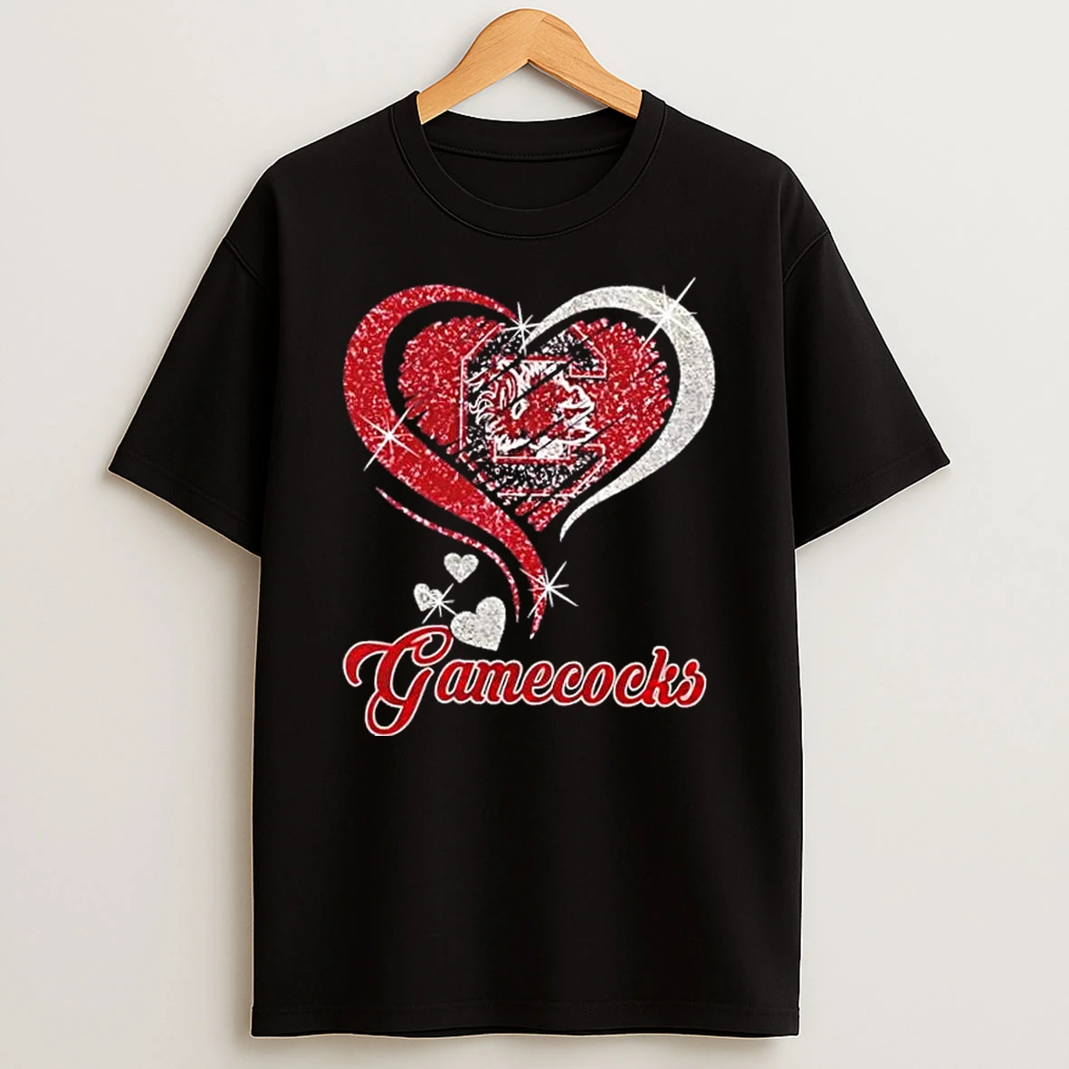 South Carolina Gamecocks Football In Glitter Heart Fans T Shirt