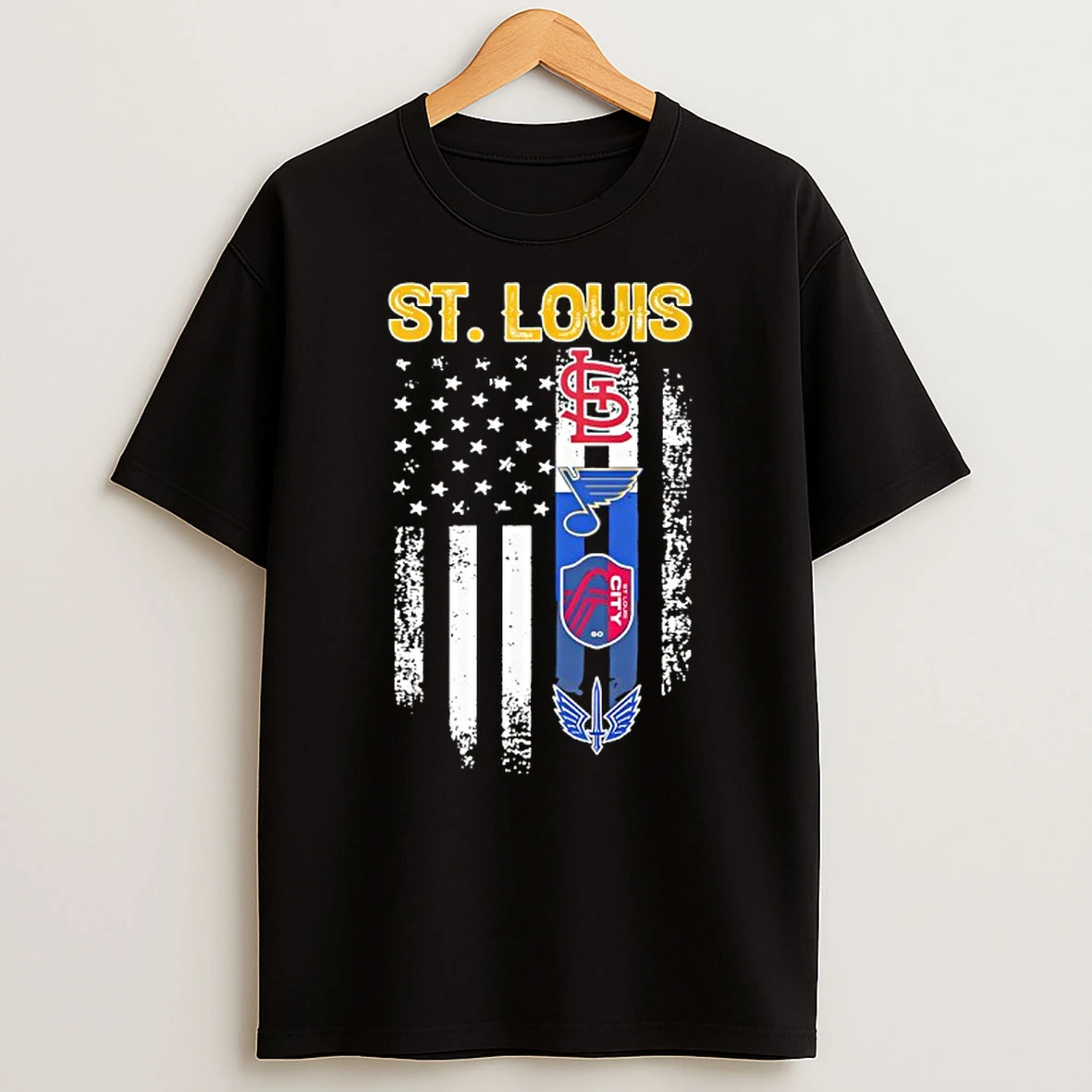 St Louis Cardinals St Louis Blues St Louis Battlehawks St Louis City Sc American Flag T Shirt