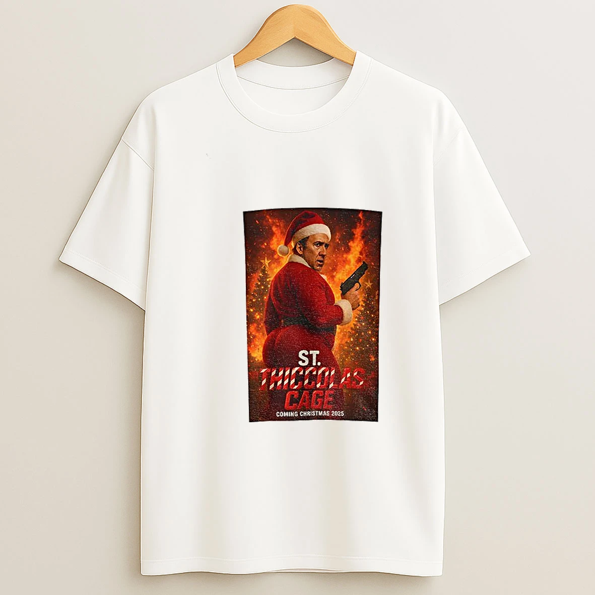 St Thiccolas Cage Coming Christmas 2025 Thiccolas Cage Christmas Meme T Shirt