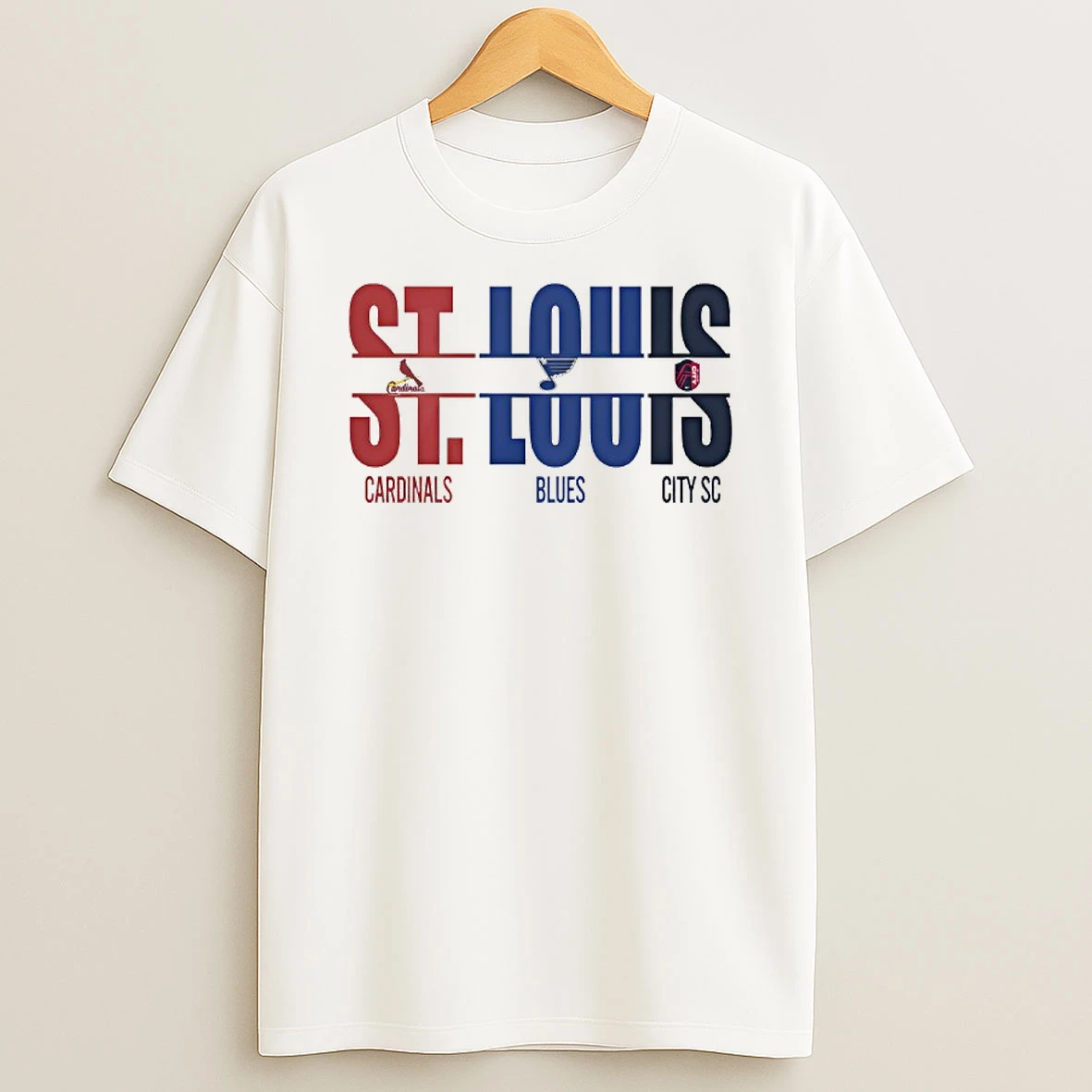 St Louis City Sc St Louis Cardinals St Louis Blues And Cut Text T Shirt