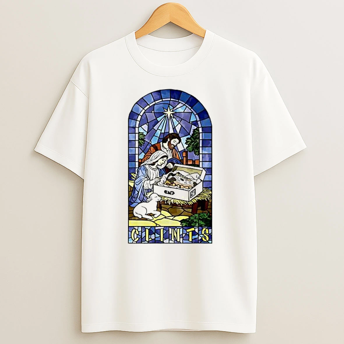 Stained Glass Clints Jesus Nativity Scene T Shirt