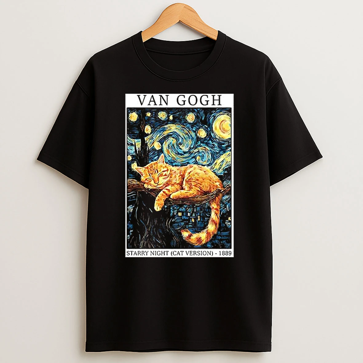 Starry Cat Dreams Van Gogh Starry Night Cat Version 1889 Parody T Shirt