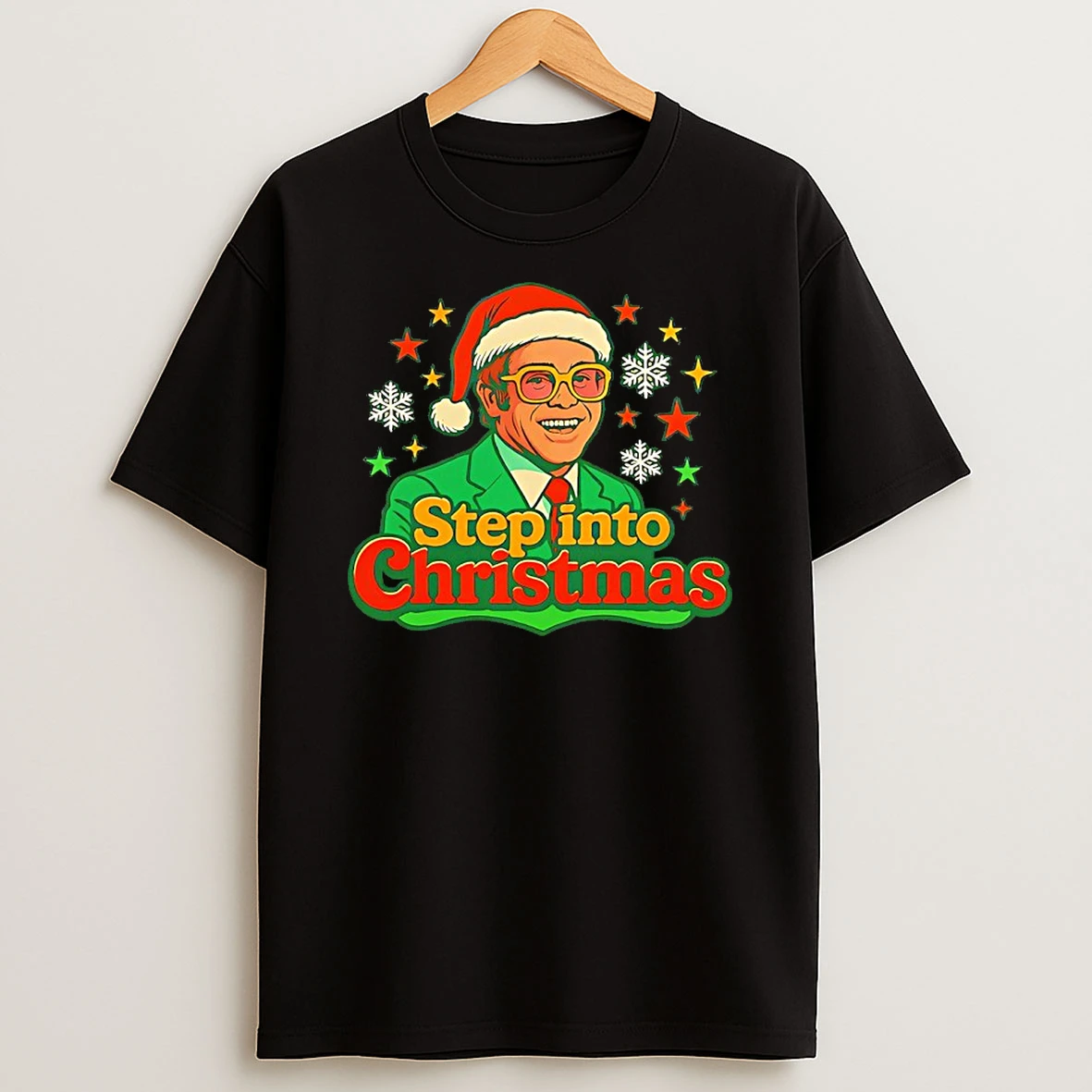 Step Into Christmas Elton John Santa Hat T Shirt