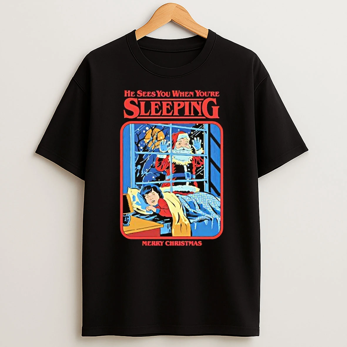 Steven Rhodes He Sees You When Youre Sleeping Merry Christmas Graphic T Shirt