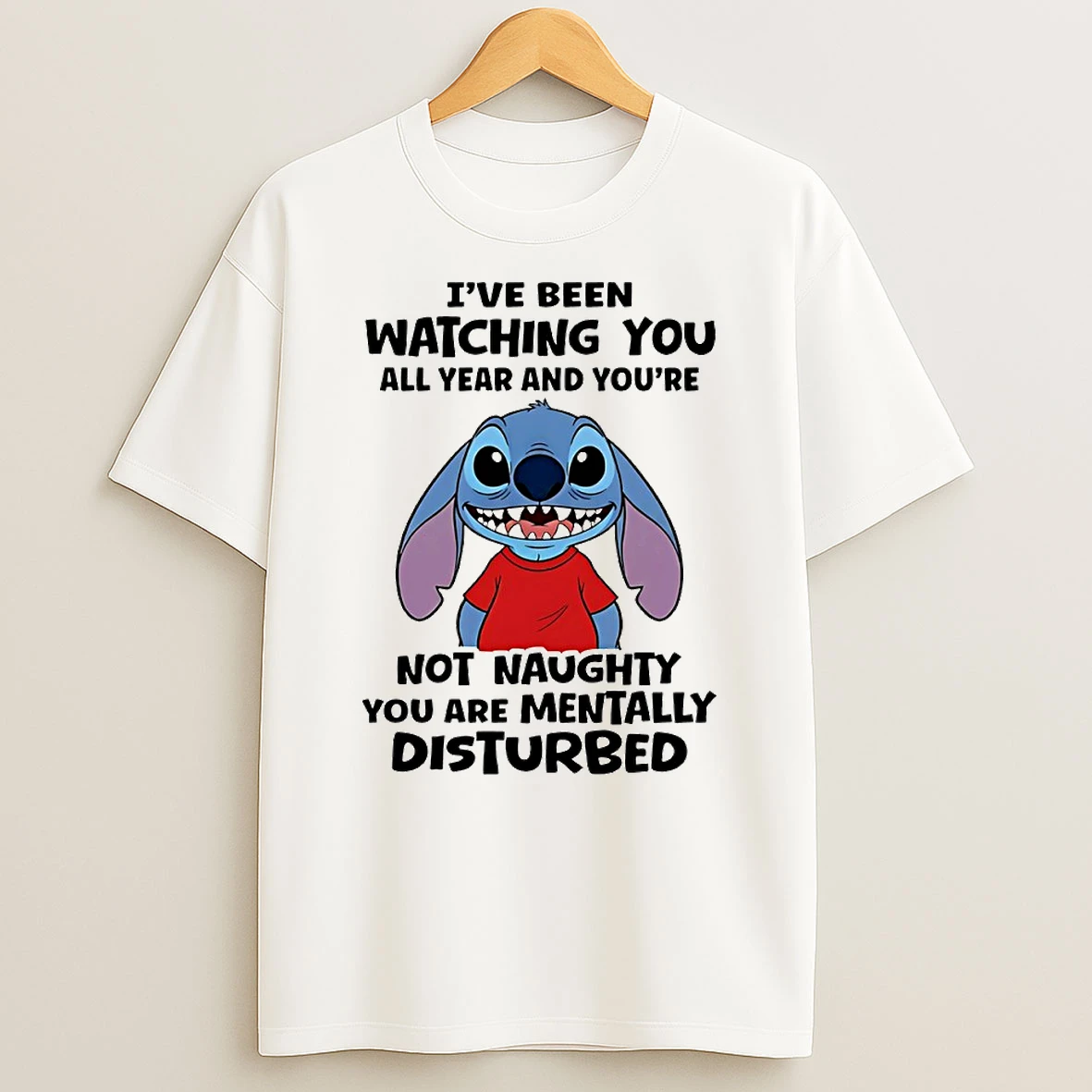 Stitch Ive Been Watching You All Year And Youre Not Naughty Circle T Shirt