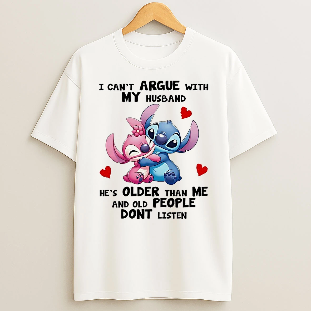Stitch And Angel I Cant Argue With My Husband Circle T Shirt