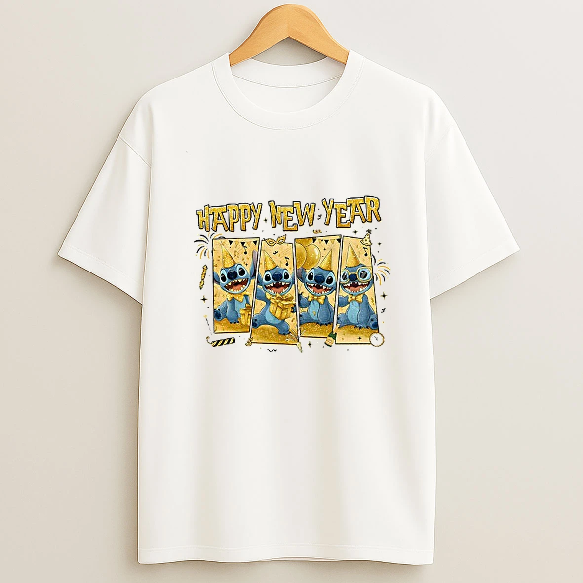 Stitch Cartoon Happy New Year 2026 T Shirt