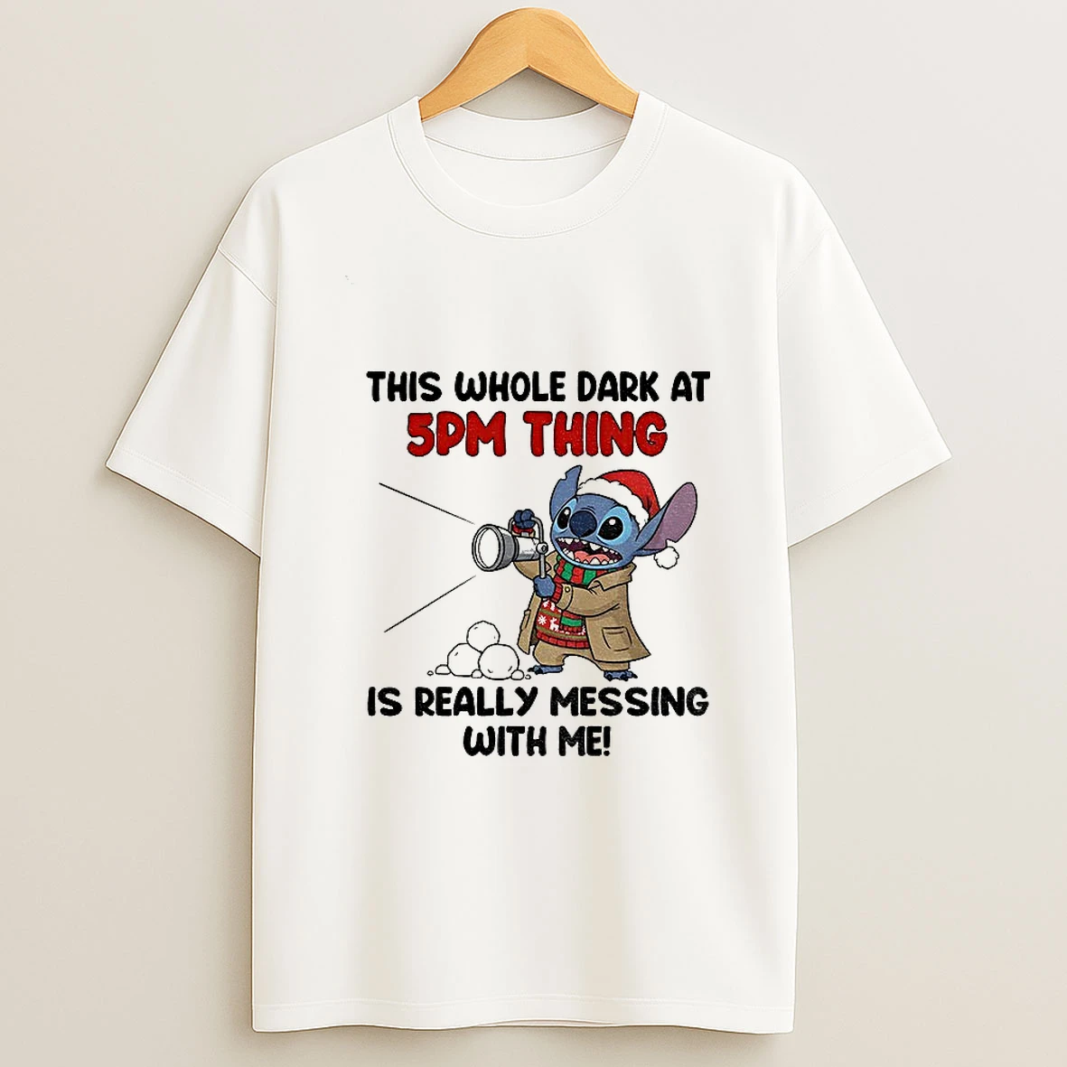 Stitch This Whole Dark At 5pm Thing Is Really Messing With Me Santa Christmas T Shirt