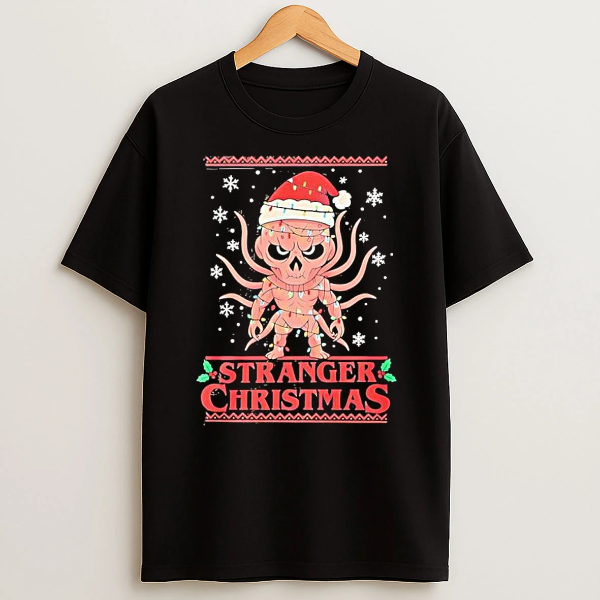 Stranger Christmas Demogorgon Ugly Christmas Lights T Shirt