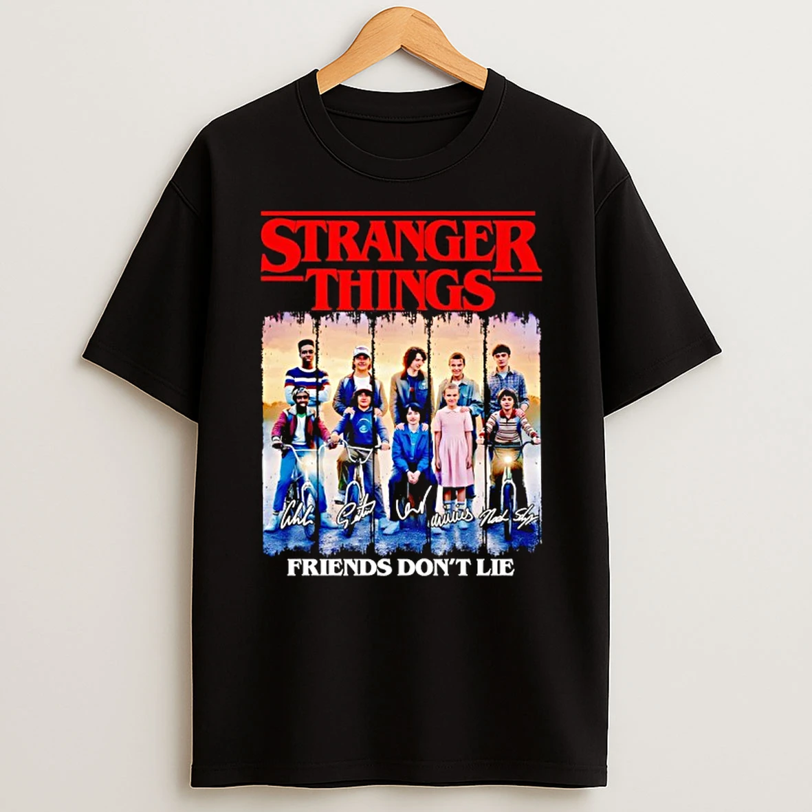 Stranger Things Friends Dont Lie Caleb Mclaughlin Gaten Matarazzo Finn Wolfhard Signature T Shirt