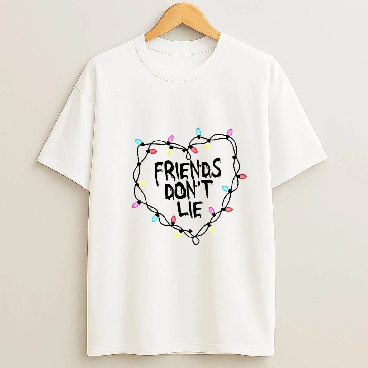 Stranger Things Friends Dont Lie Christmas Lights Merry Christmas 2025 T Shirt