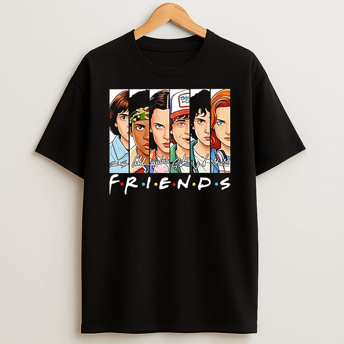 Stranger Things Friends College Picture Signatures T Shirt