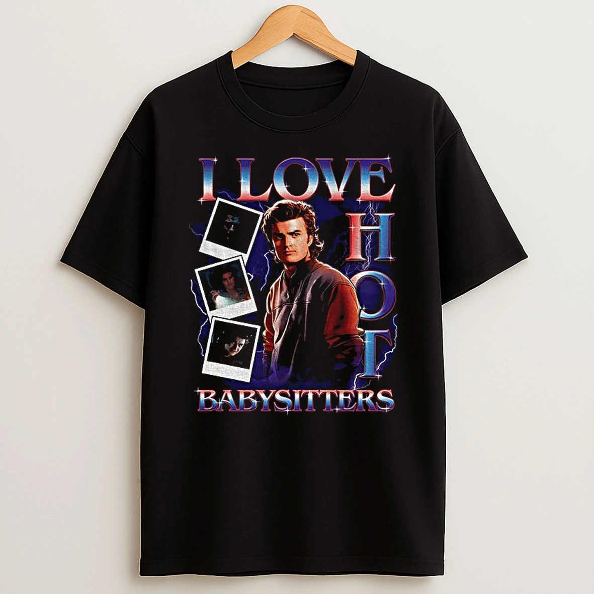 Stranger Things Steve Lightning Graphic I Love Hot Babysitters T Shirt