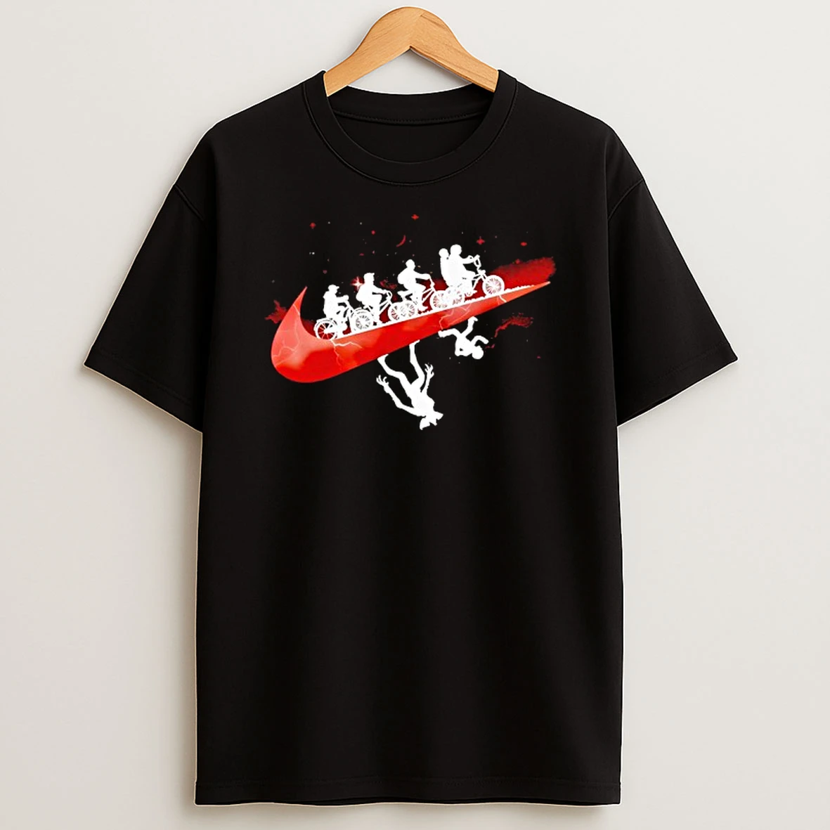 Stranger Things Welcome To The Upside Down Riding Bicycle In Nike T Shirt