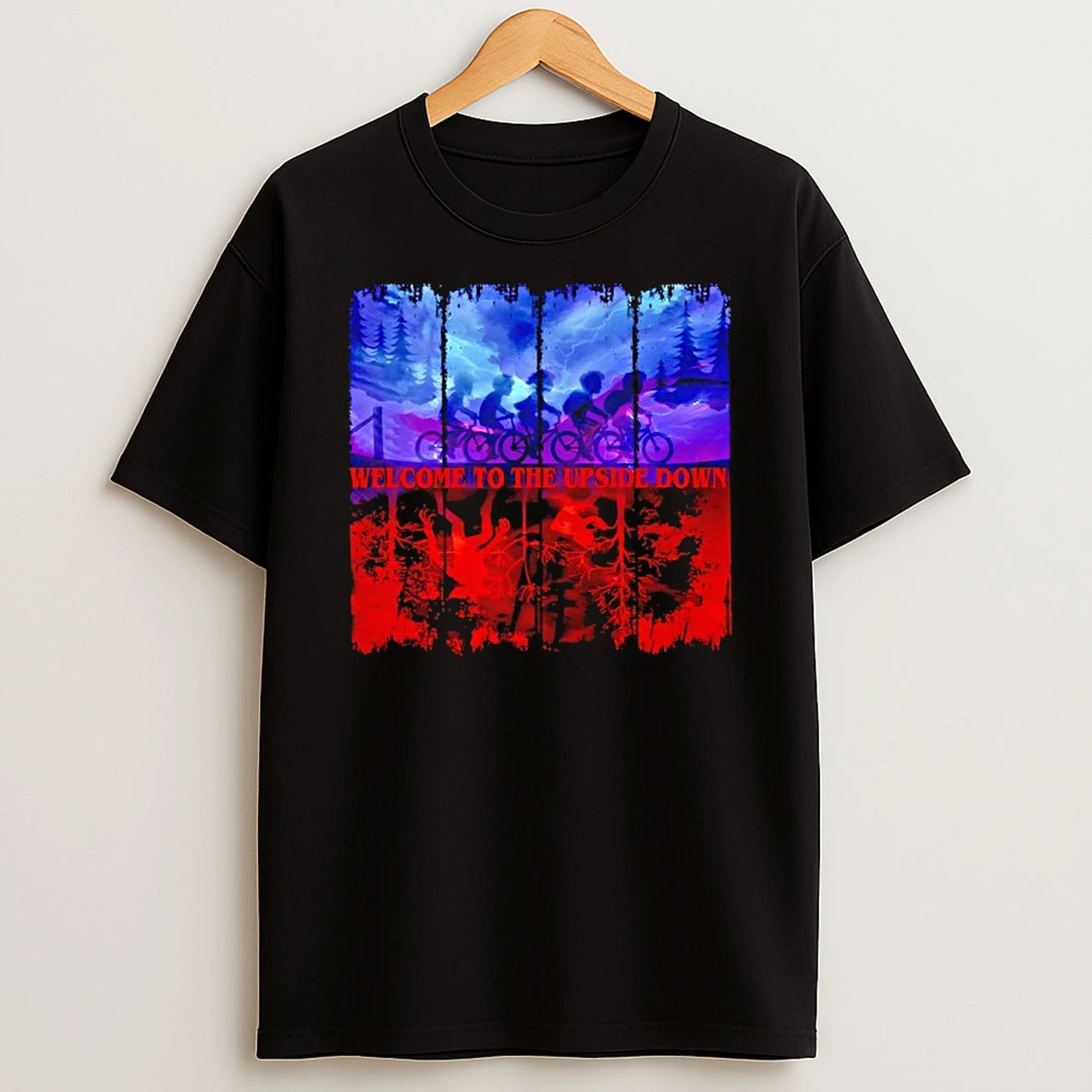 Stranger Things Welcome To The Upside Down Riding Bicycle In Night T Shirt