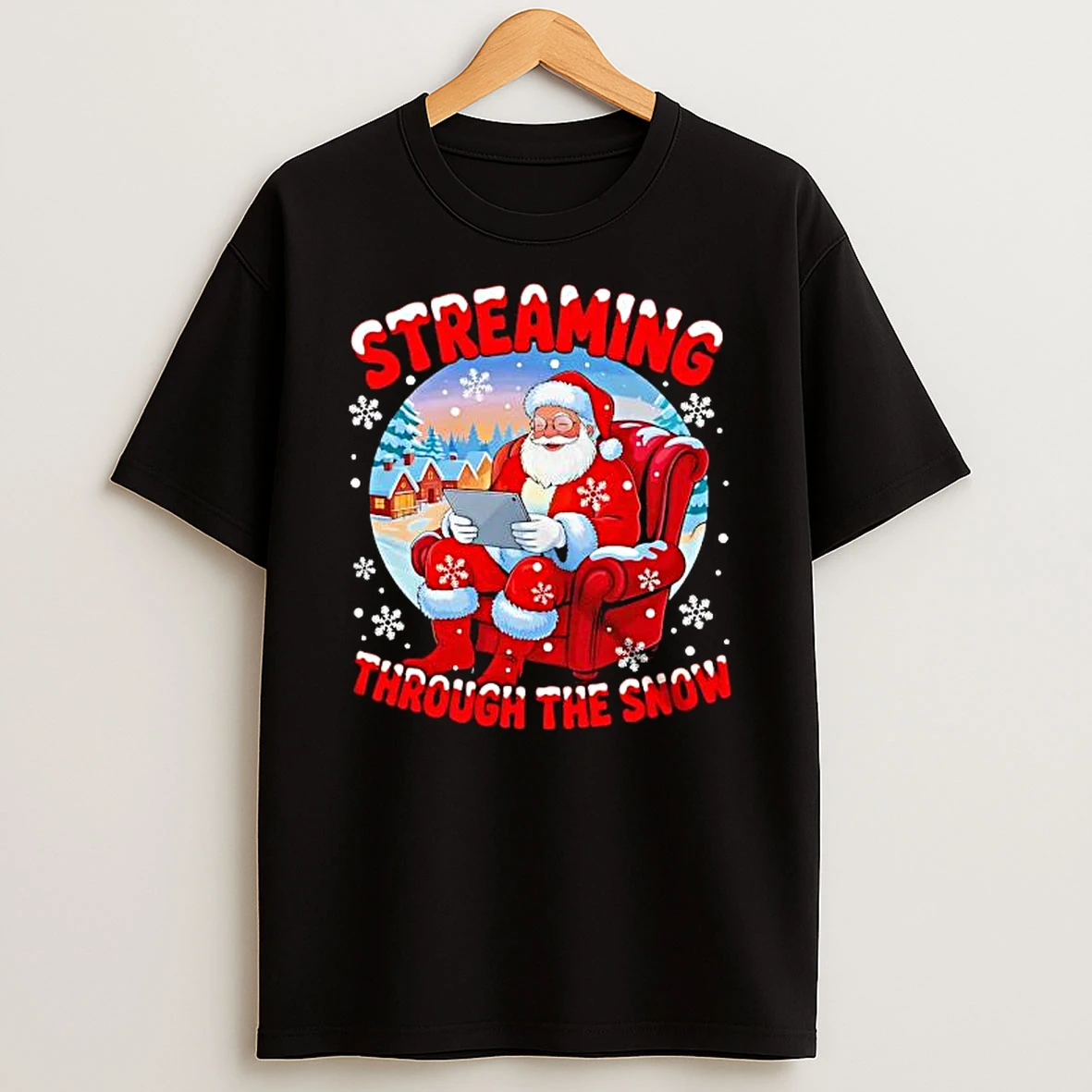 Streaming Through Snow Merry Christmas Santa T Shirt