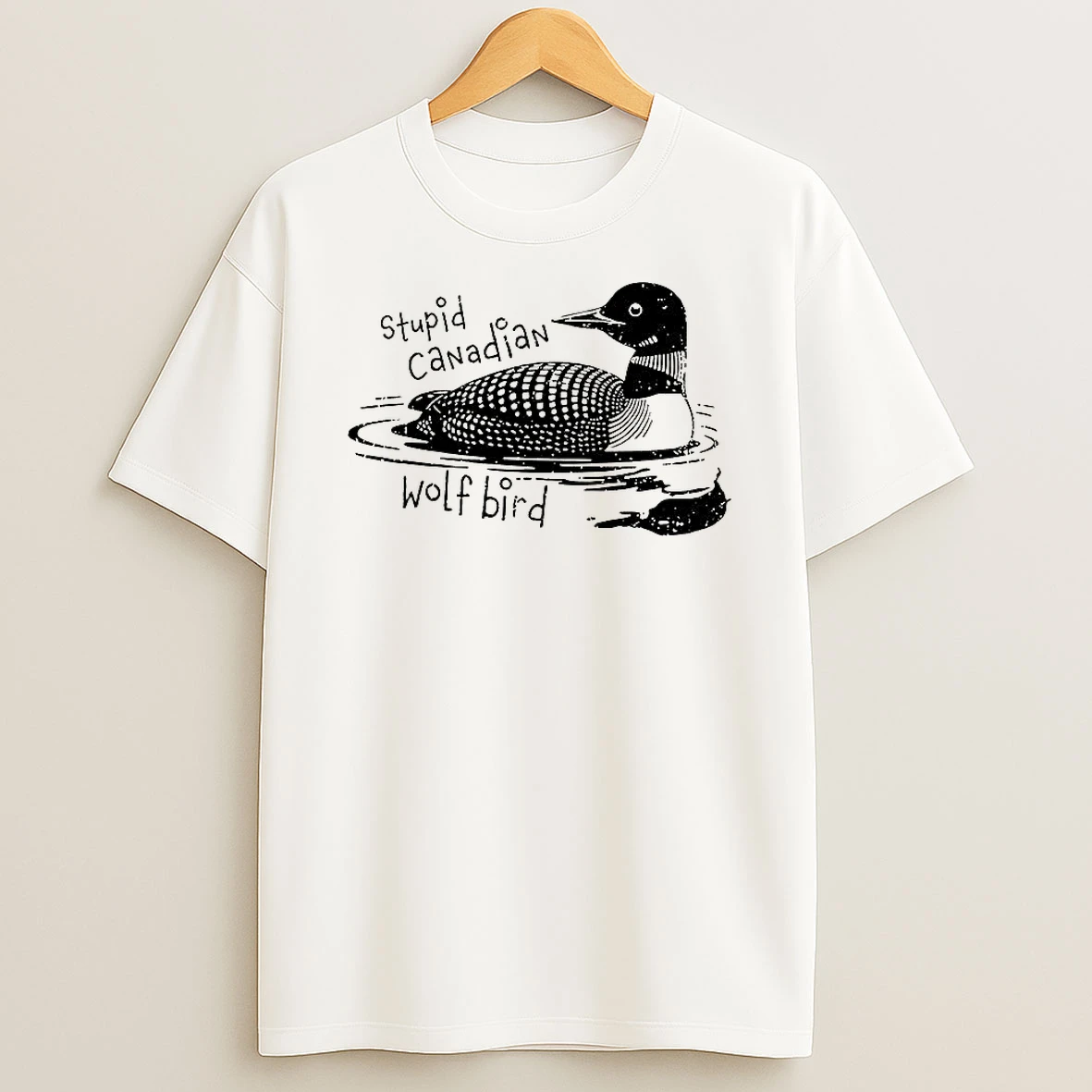 Stupid Canadian Wolf Bird Common Loon Meme Graphic T Shirt