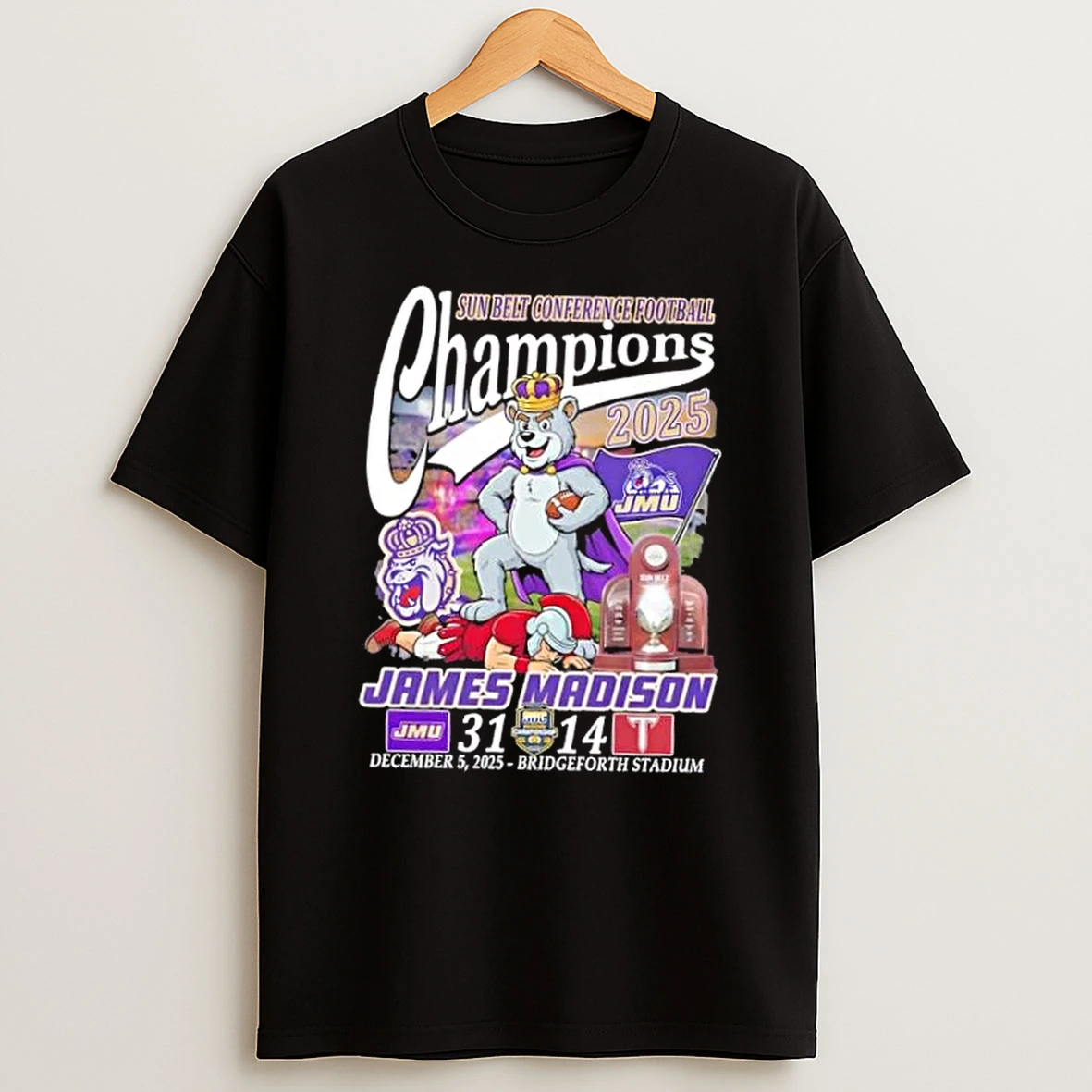 Sun Belt Conference Football Champions James Madision December 5 2025 Bridgeforth Stadium T Shirt