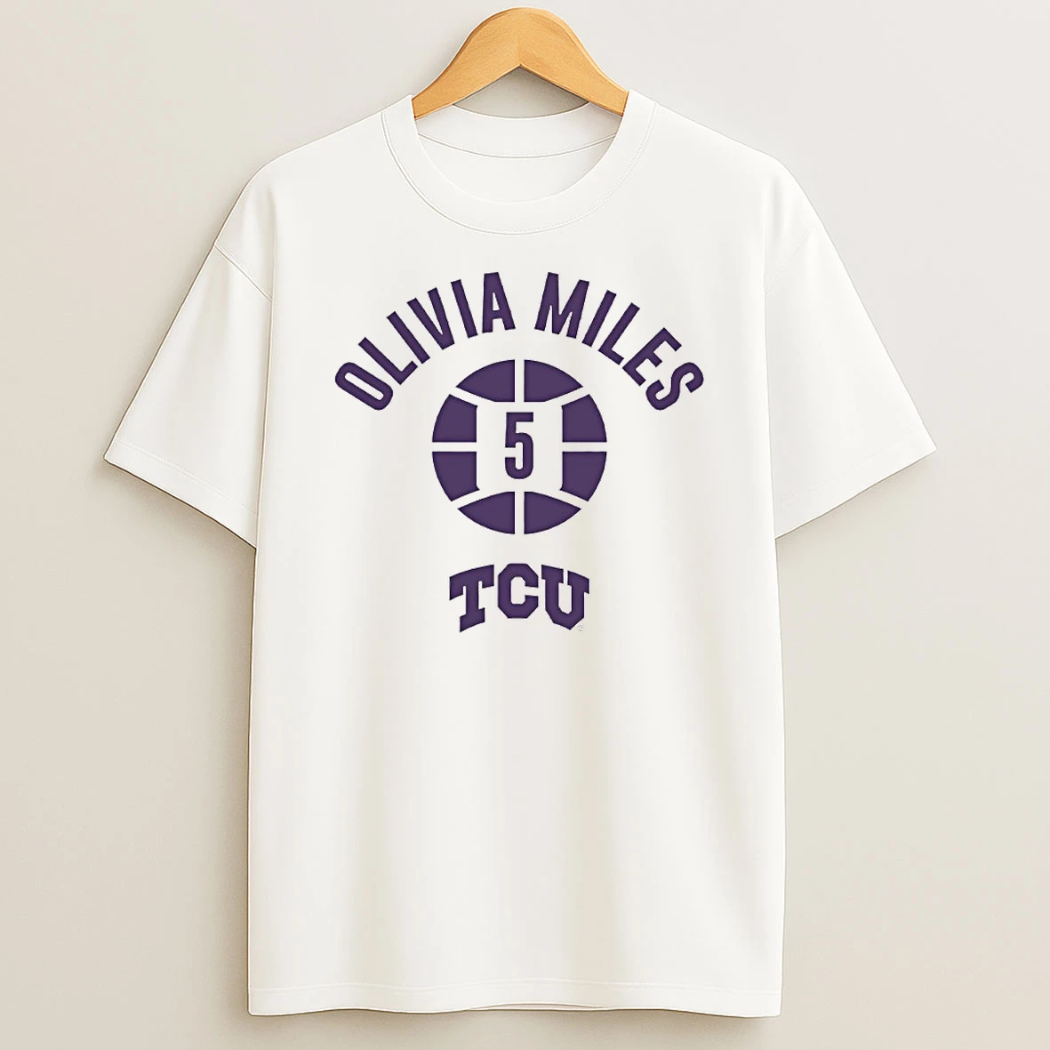 Tcu Horned Frogs Basketball Olivia Miles 5 Name Number Ball Circle T Shirt