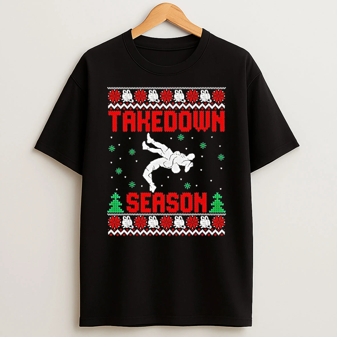 Takedown Season Guys Wrestling Ugly Christmas T Shirt