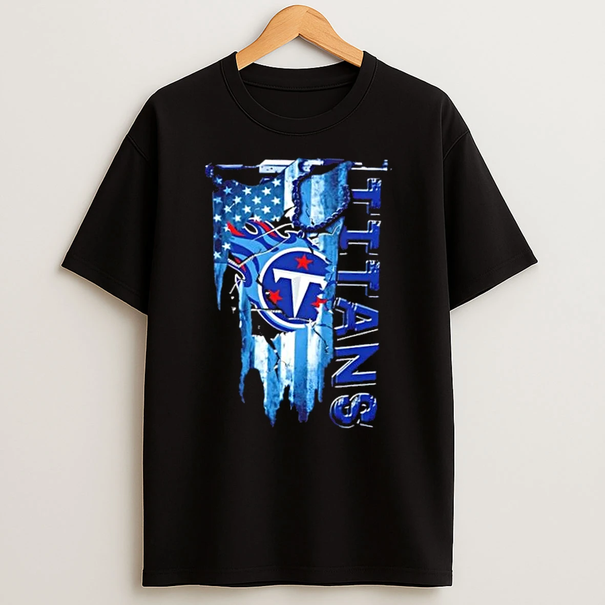 Tennessee Titans Football Battle Shattered Usa Flag Rip Design T Shirt