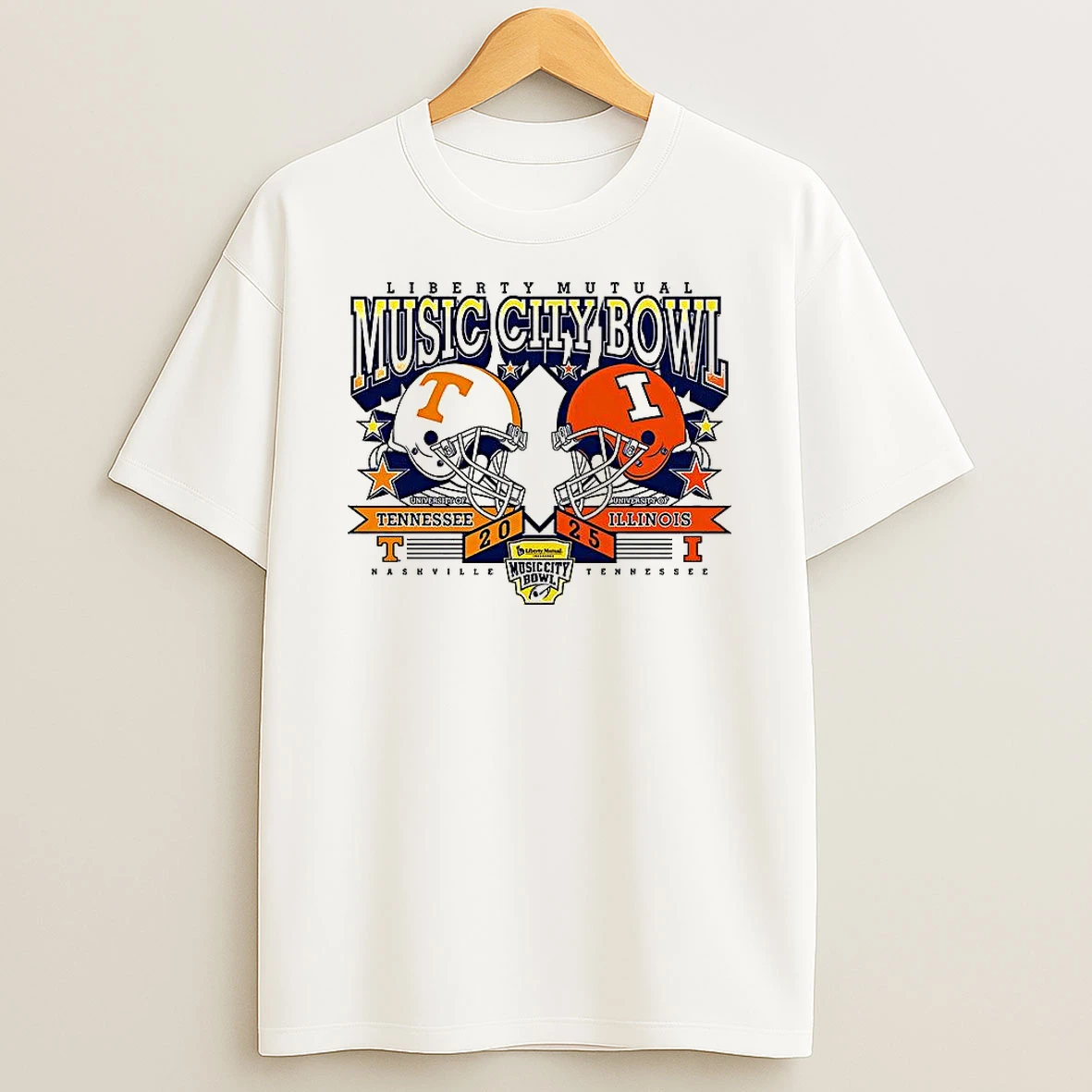 Tennessee Volunteers Vs Illinois Fighting Illini Liberty Mutual Music City Bowl 2025 Helmet T Shirt