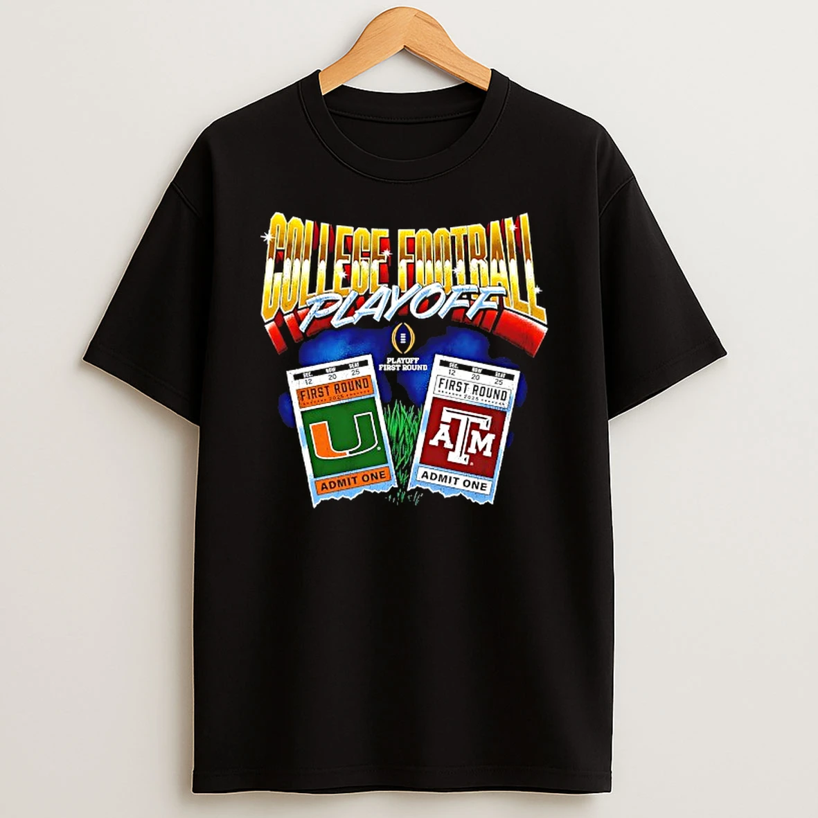 Texas A And M Aggies Vs Miami Hurricanes 2025 Cfp First Round Matchup Ticket T Shirt