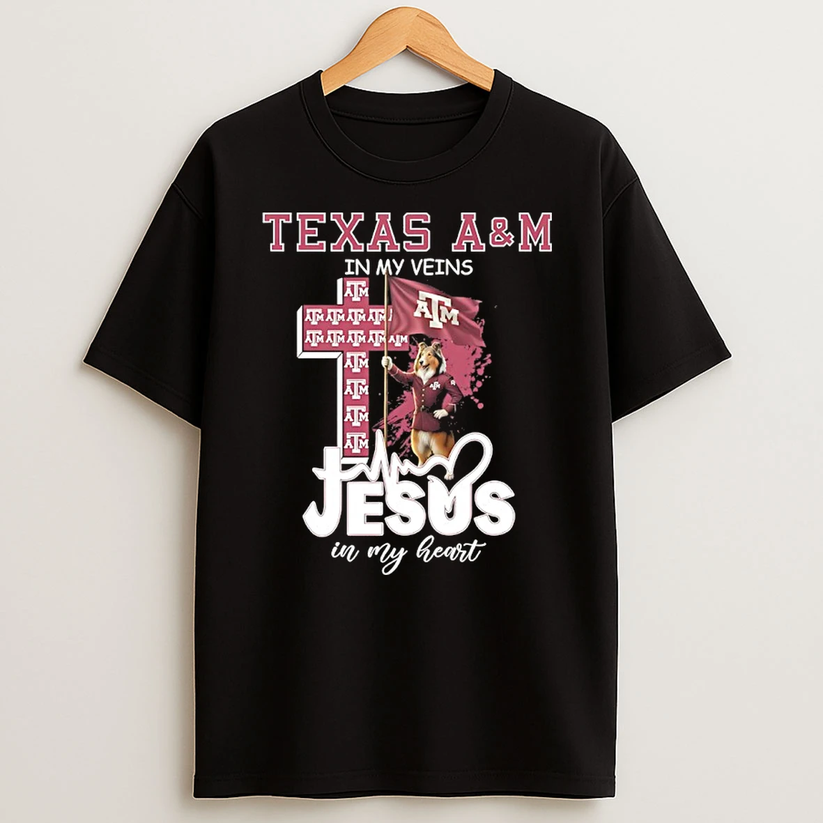 Texas Am Aggies Cross In My Veins Jesus In My Heart Mascot T Shirt