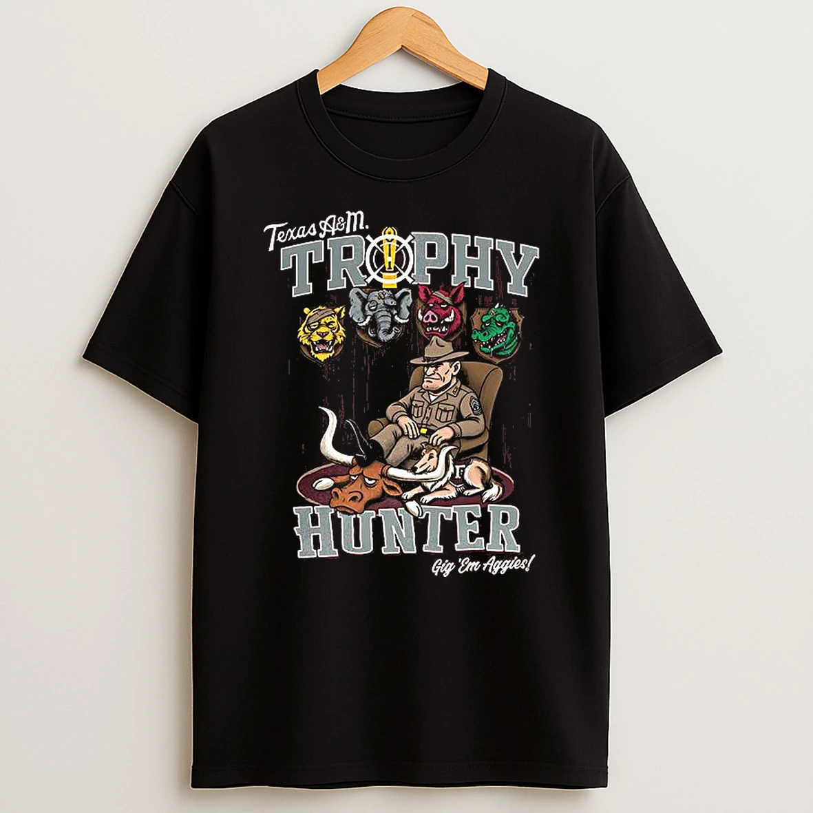 Texas Am Aggies Beat Texas Longhorns Ncaa 2025 Trophy Hunter Gig Em Aggies Mascot T Shirt