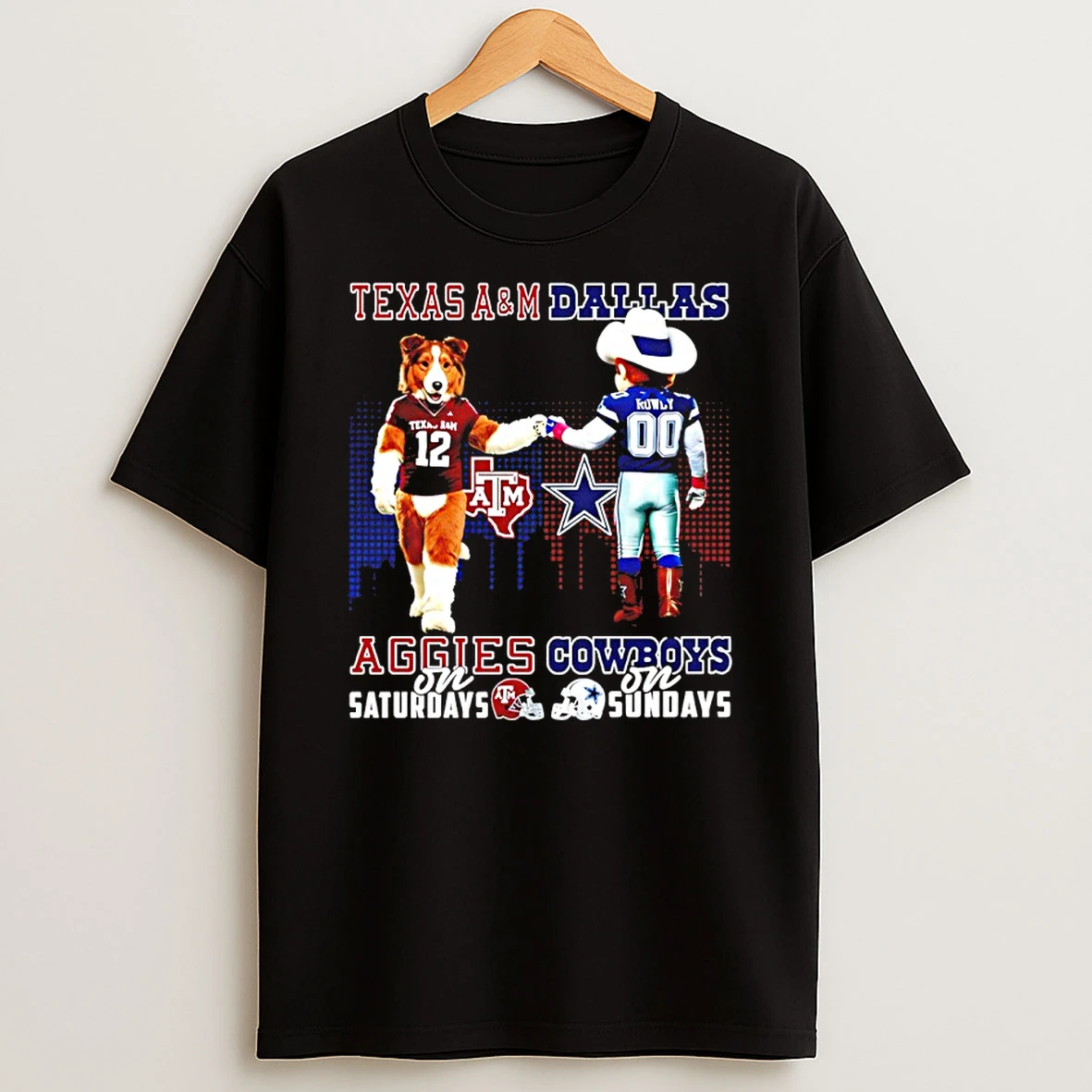 Texas Am Aggies On Saturdays Vs Dallas Cowboys On Sundays Mascot Skyline T Shirt