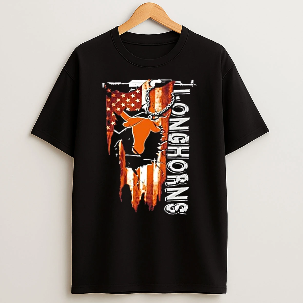 Texas Longhorns Football Battle Shattered Usa Flag Rip Design T Shirt
