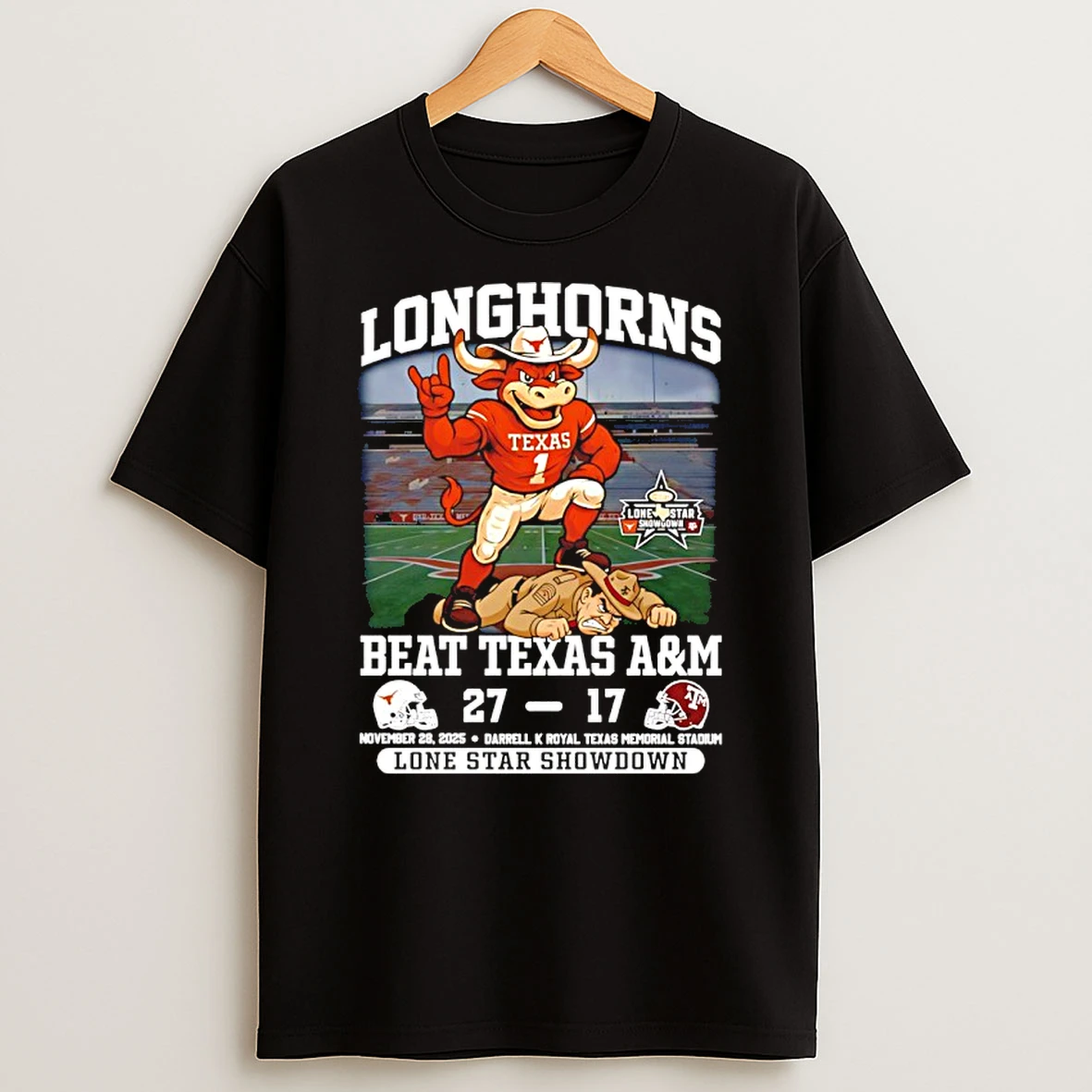 Texas Longhorns Beat Texas Am 27 17 Score Lone Star Showdown Mascot T Shirt