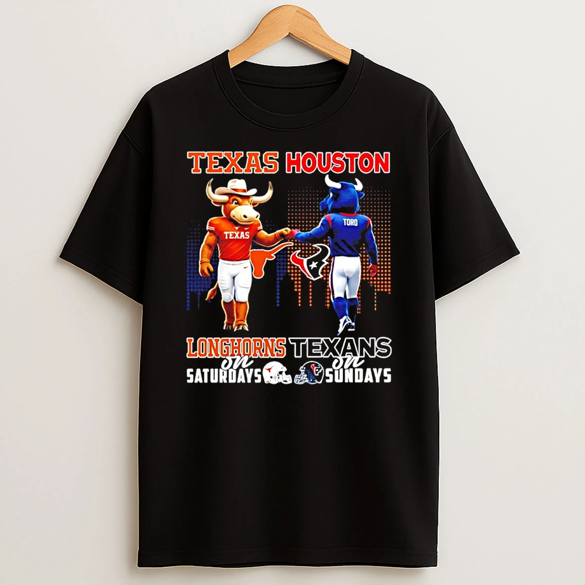 Texas Longhorns On Saturdays Vs Houston Texans On Sundays Mascot Skyline T Shirt