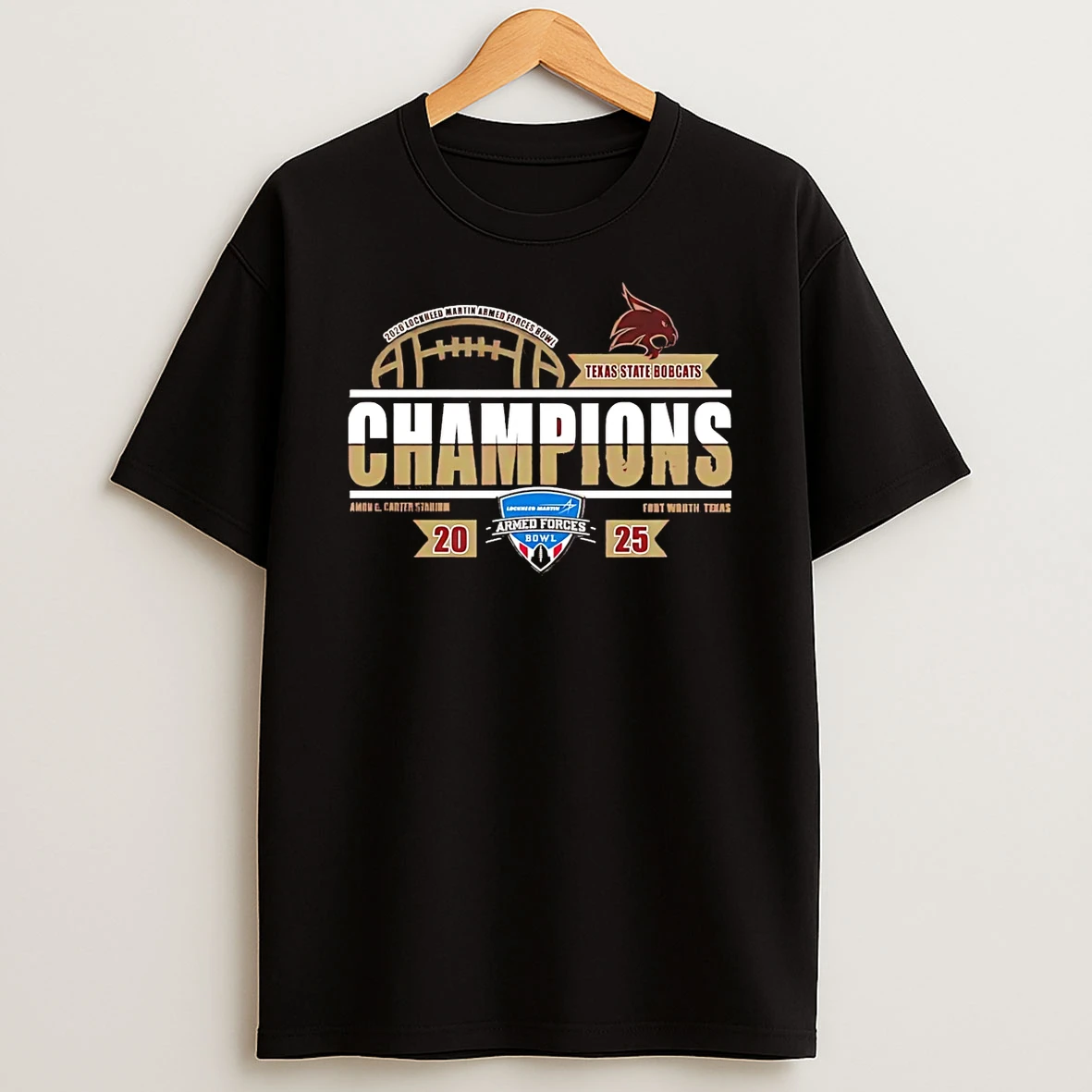 Texas State Bobcats 2026 Lockheed Martin Armed Forces Bowl Champions Classic T Shirt